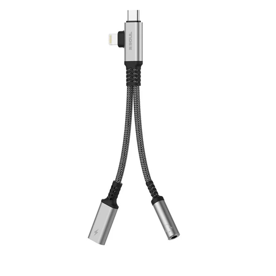Adaptador Type-C + Lightning a Audio 3.5mm Hembra + Carga Type-C