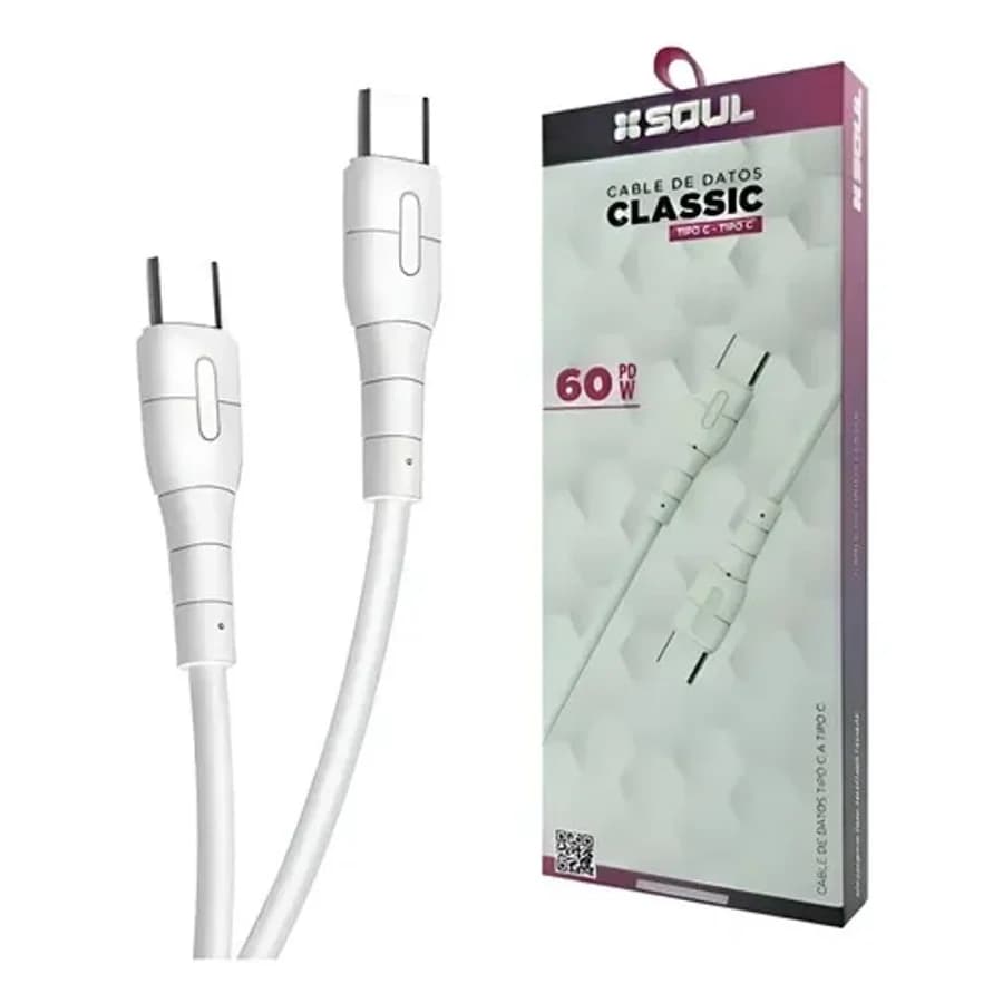 Cable USB Silicone Type-C a Type-C 1.5mts 60W Blanco