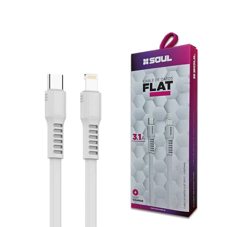 Cable Flat USB 3.1A 1.2M Type-C a Lightning Blanco