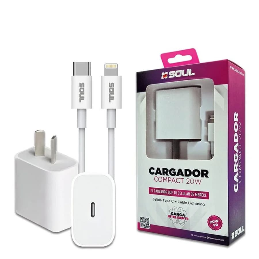 Cargador Viajero PD QC 20W c/Cable Type-C a Lightning