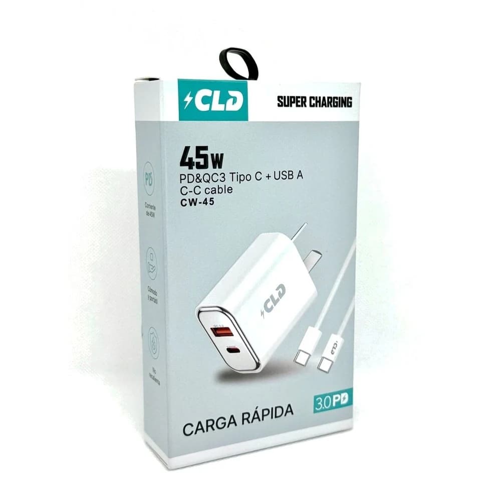 Cargador de Pared CLD 45W 2 Puertos con Cable Tipo C