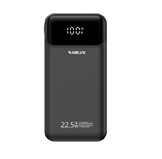 Power Bank Kelyx Slim 20000mAh Type-C+USB+Lightning Fast Charge 22.5W Negro