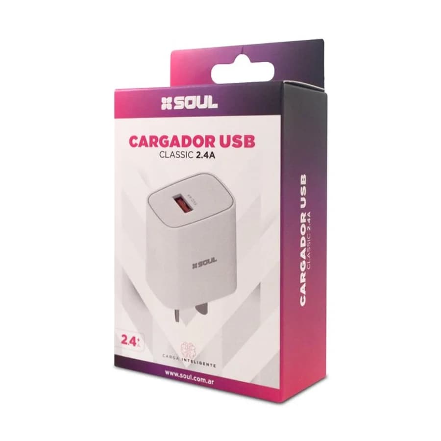 Cargador Viajero Classic 2.4A USB c/Cable Type-C