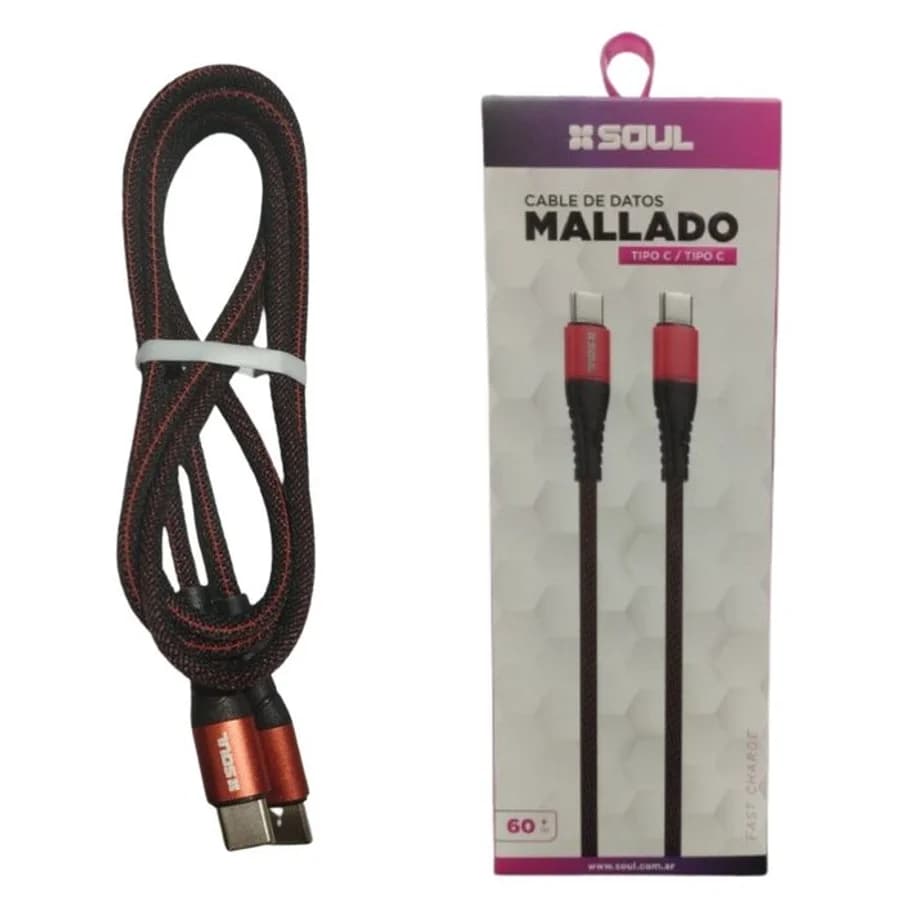 Cable Mallado Type-C a Type-C Rojo