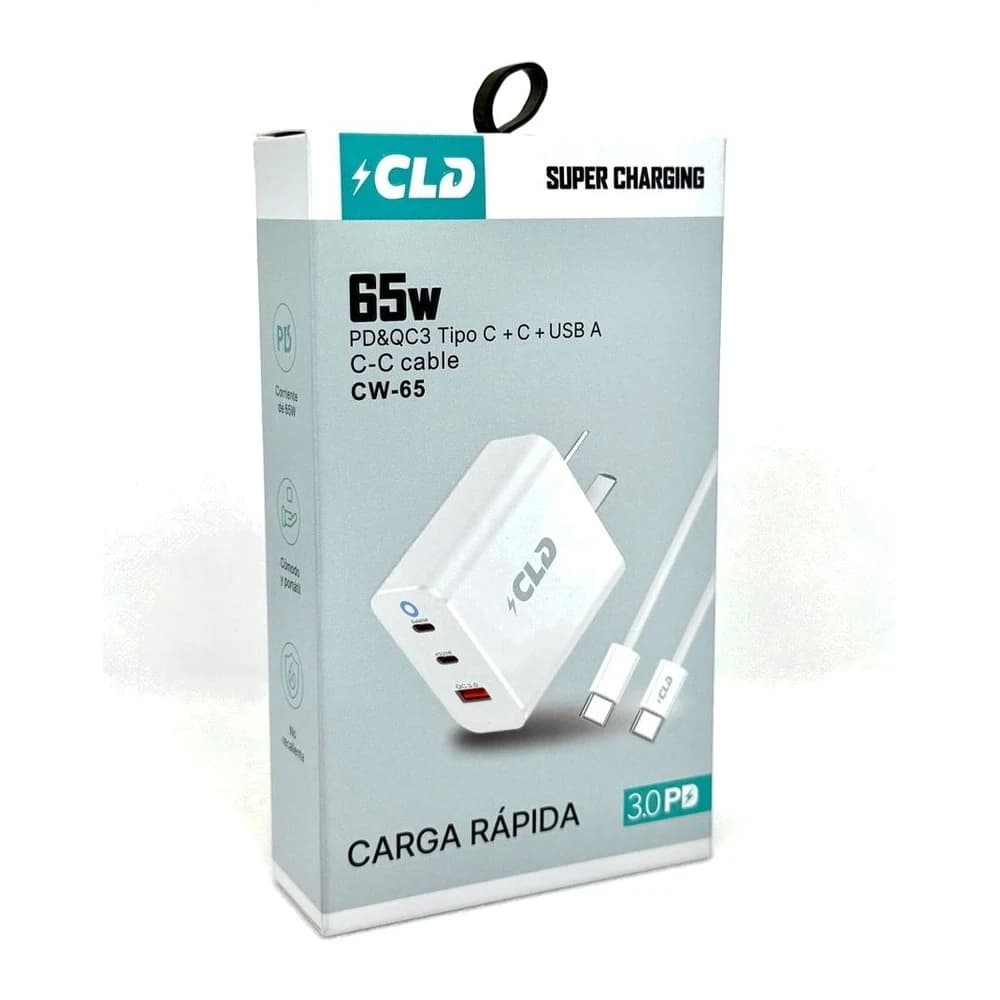 Cargador de Pared CLD 65W con Cable Tipo C a Tipo C